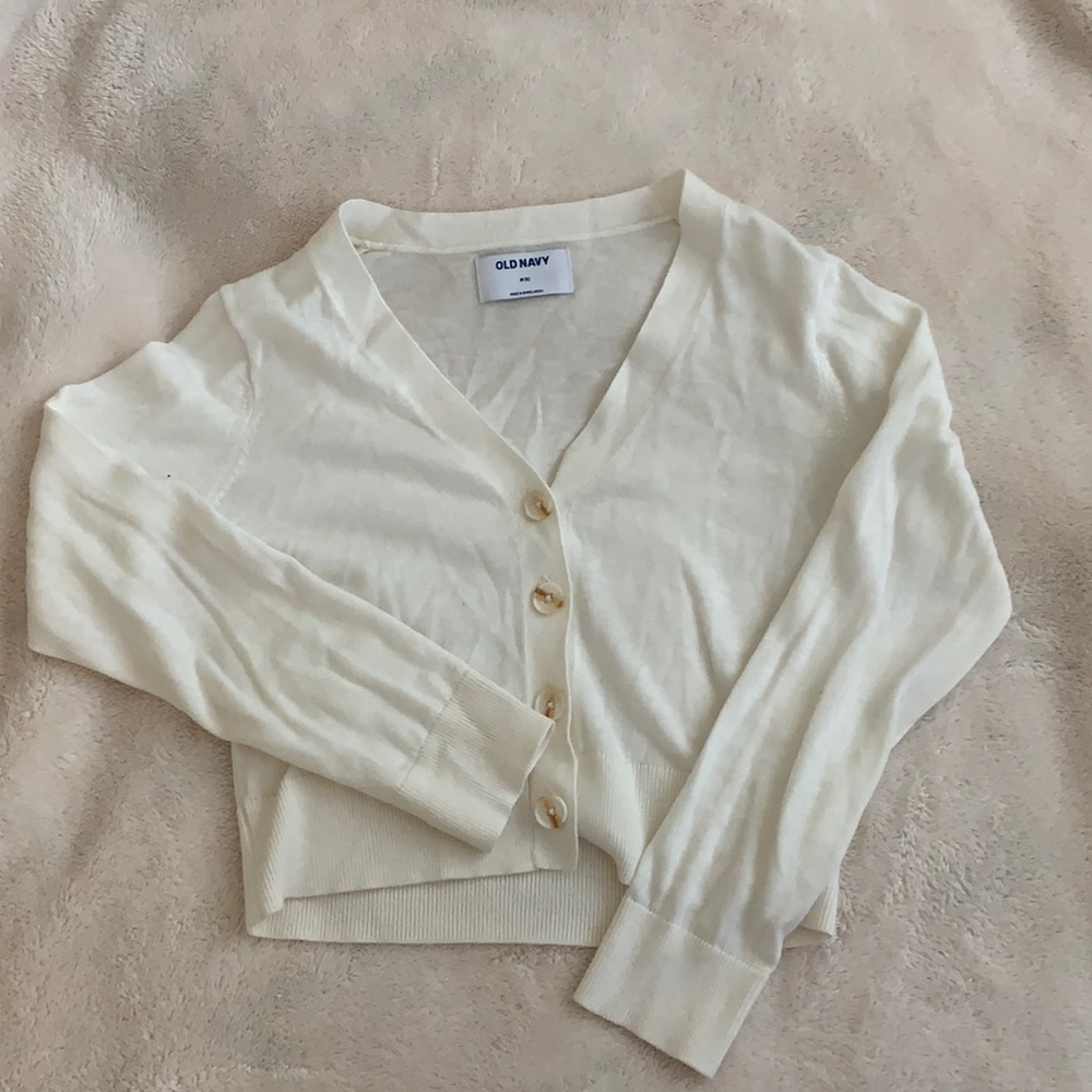 white cropped cardigan